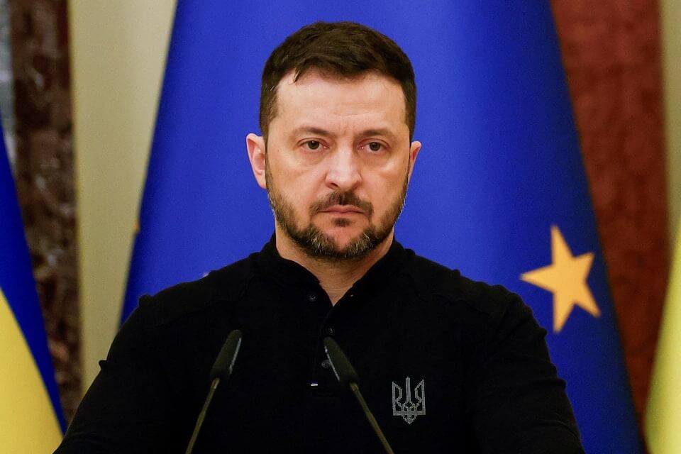 El presidente ucraniano Volodímir Zelensky ofreciendo un discurso por el Día de la Independencia en Kiev.