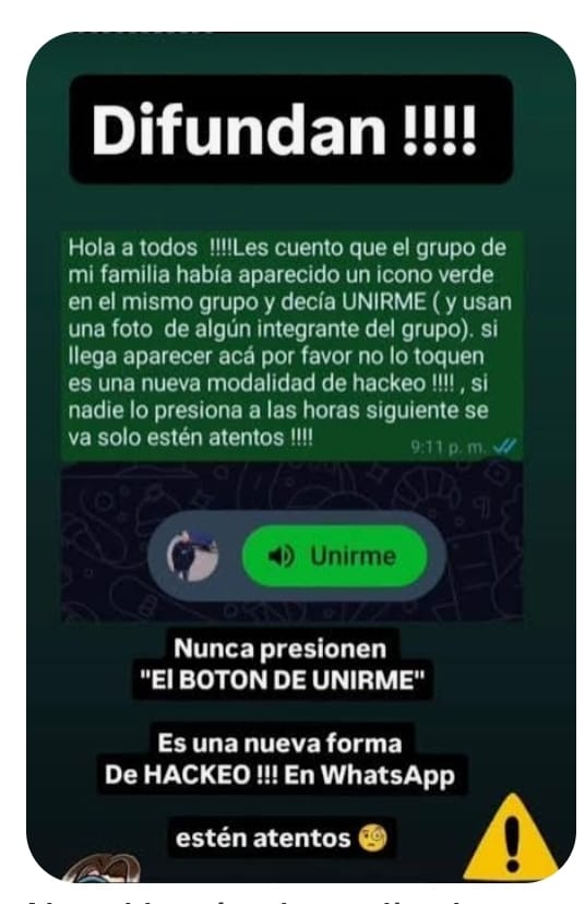 Botón Unirme WhatsApp en pantalla de grupo de audio