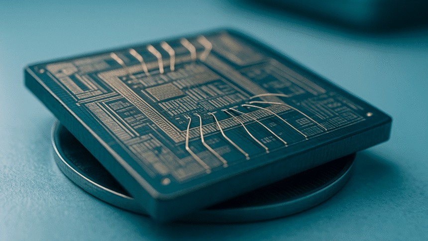 Ilustración de un transistor AlN de alta frecuencia desarrollado por NTT para comunicación post-5G