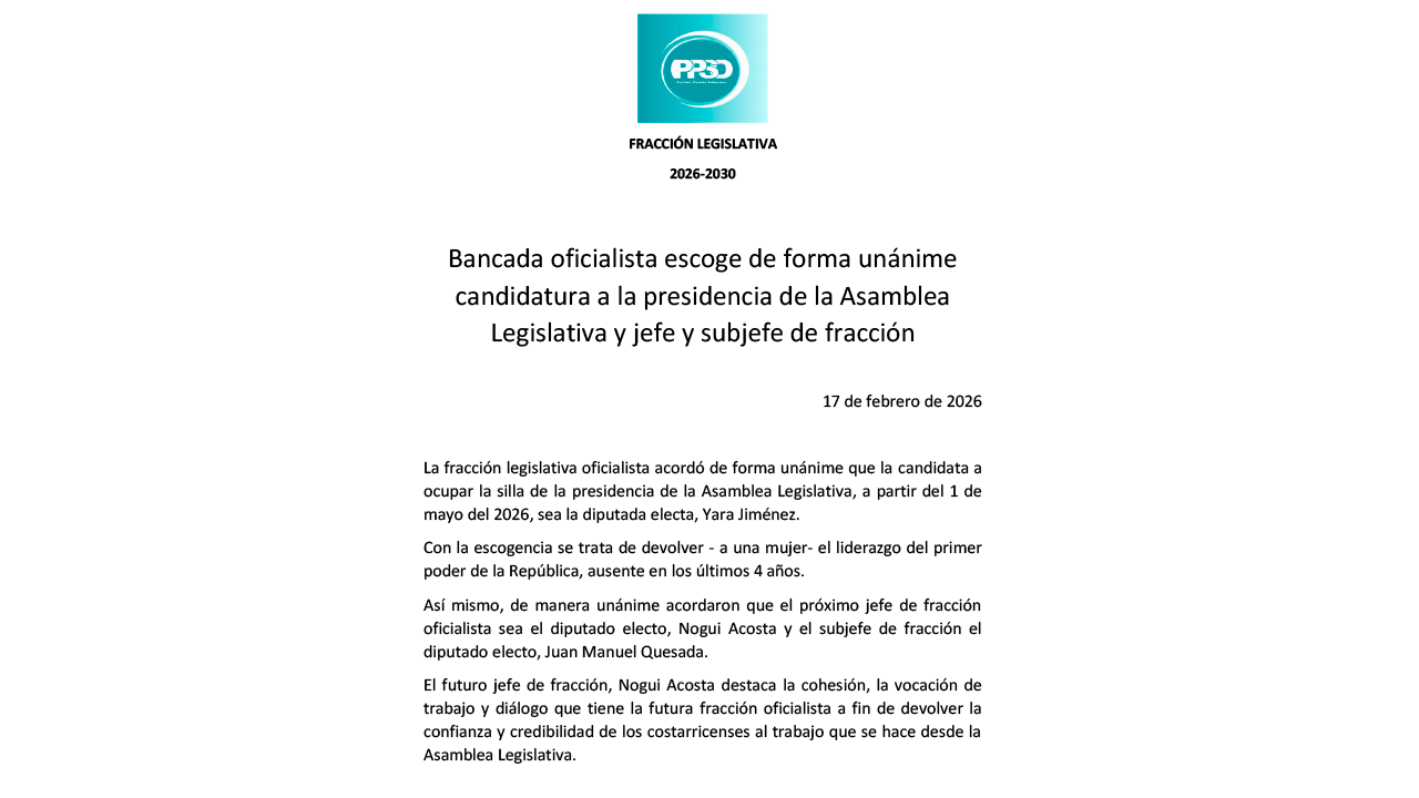 Fracción oficialista define liderazgo en Asamblea 2026-2030