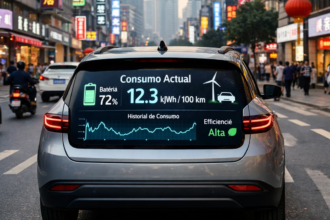 Vehículo eléctrico circula en una ciudad china