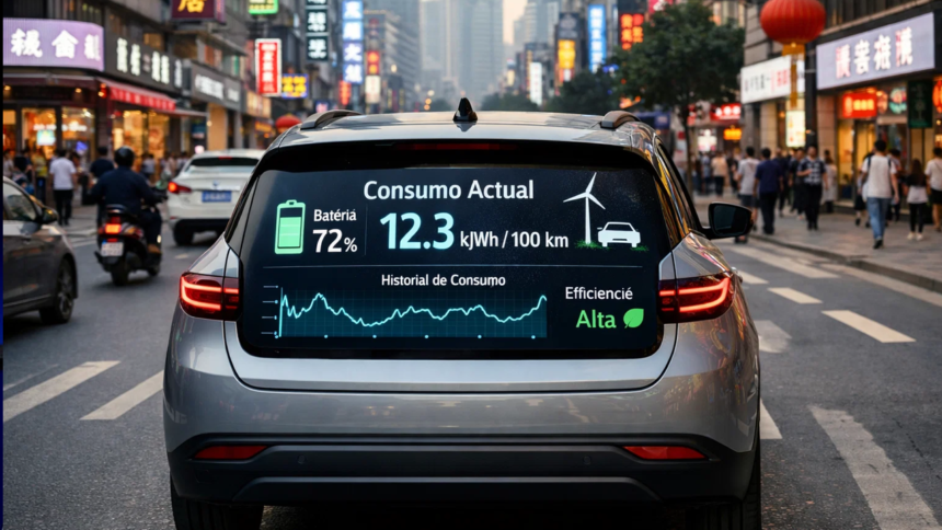 Vehículo eléctrico circula en una ciudad china