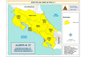 alerta amarilla Costa Rica empuje frío