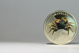 Moneda coleccionable del cangrejo violinista emitida por el Banco Central de Costa Rica.