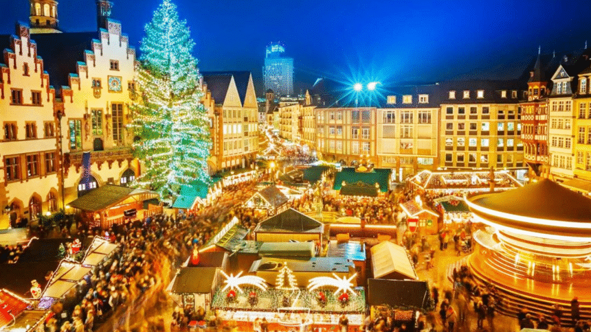 mercados navideños en europa con luces y nieve