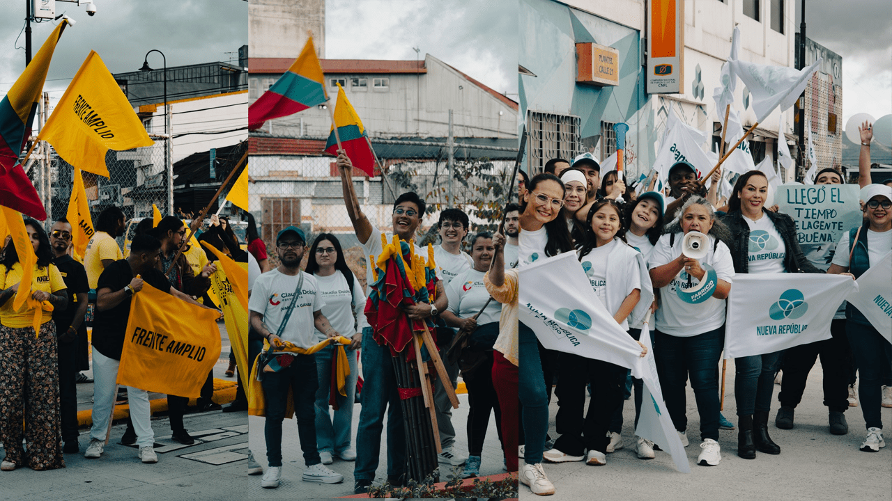 Escenografía del debate Se Busca Presidente en Opa Canal 38 con candidatos presidenciales y panel de expertos mostrando tarjetas de colores