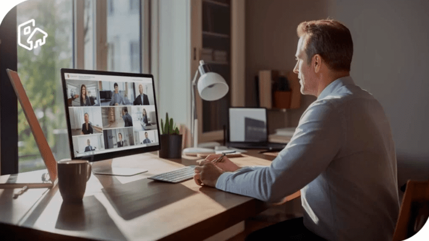 trabajo híbrido: persona teletrabajando en casa con espacio adaptado