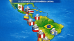 Mapa de América Latina con urnas y banderas de países