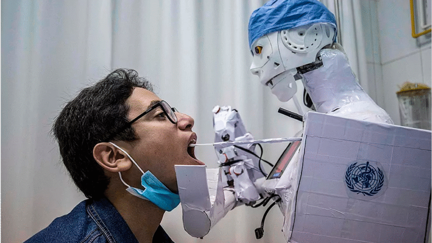Robots enfermeros en hospital de alta tecnología