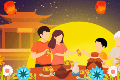 Fiesta del Medio Otoño linternas y luna llena