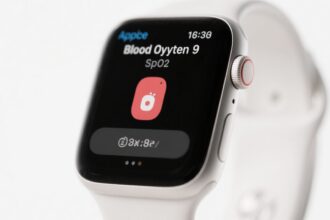 Apple Watch Series 9 mostrando la app de oxígeno en sangre SpO₂ en su pantalla.
